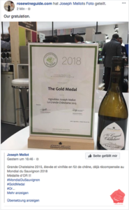Gold Medal Concours Mondial du Sauvignon 2018 -La Grande Châtelaine 2015